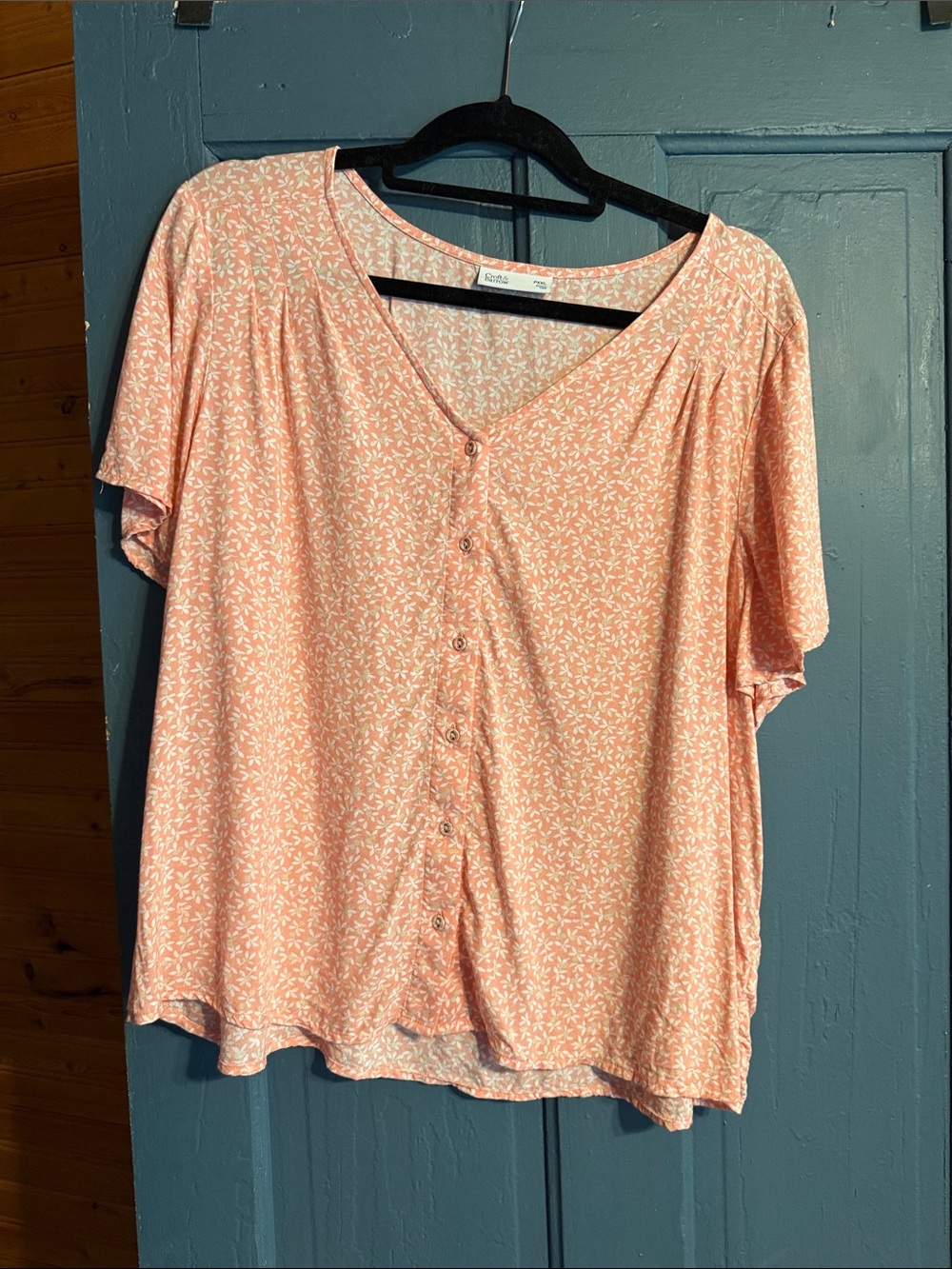 croft & barrow Coral Button-Front Short Sleeve Top